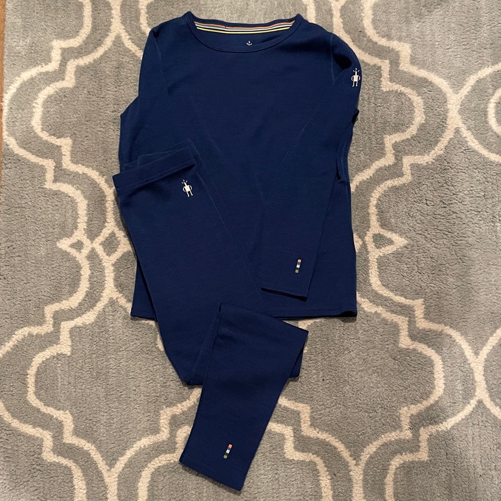 Smartwool Kids Navy Long-Sleeve base layer Top & Pants Merino wool 250